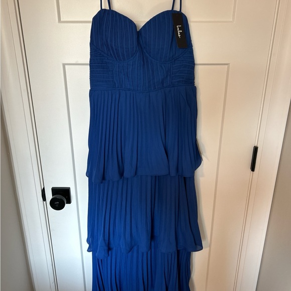Lulu's Cobalt Blue Tiered Bustier Midi Dress - Picture 3 of 6